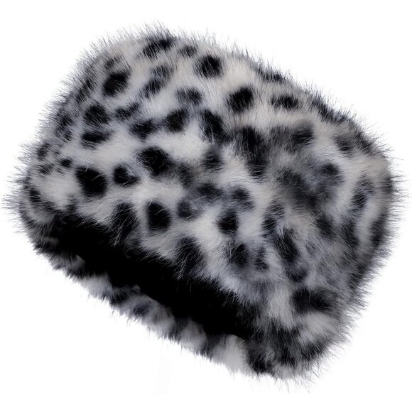 Women Black Leopard Warm Winter Hat Faux Fur Russian Cossack Style - Picture 5 of 6